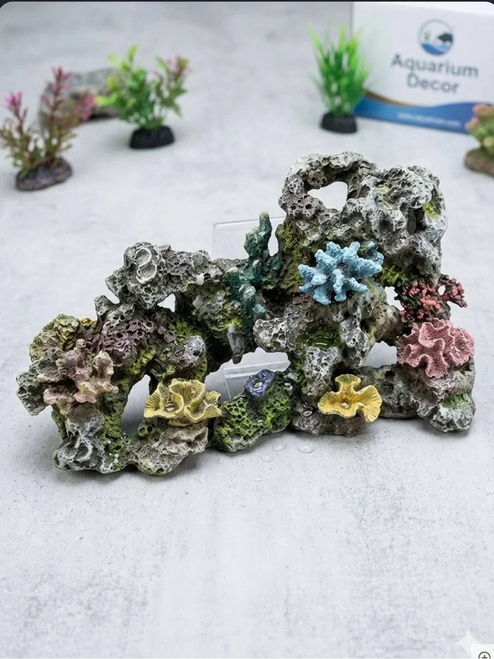 synthetic aquarium decor designed to look like a coral reef